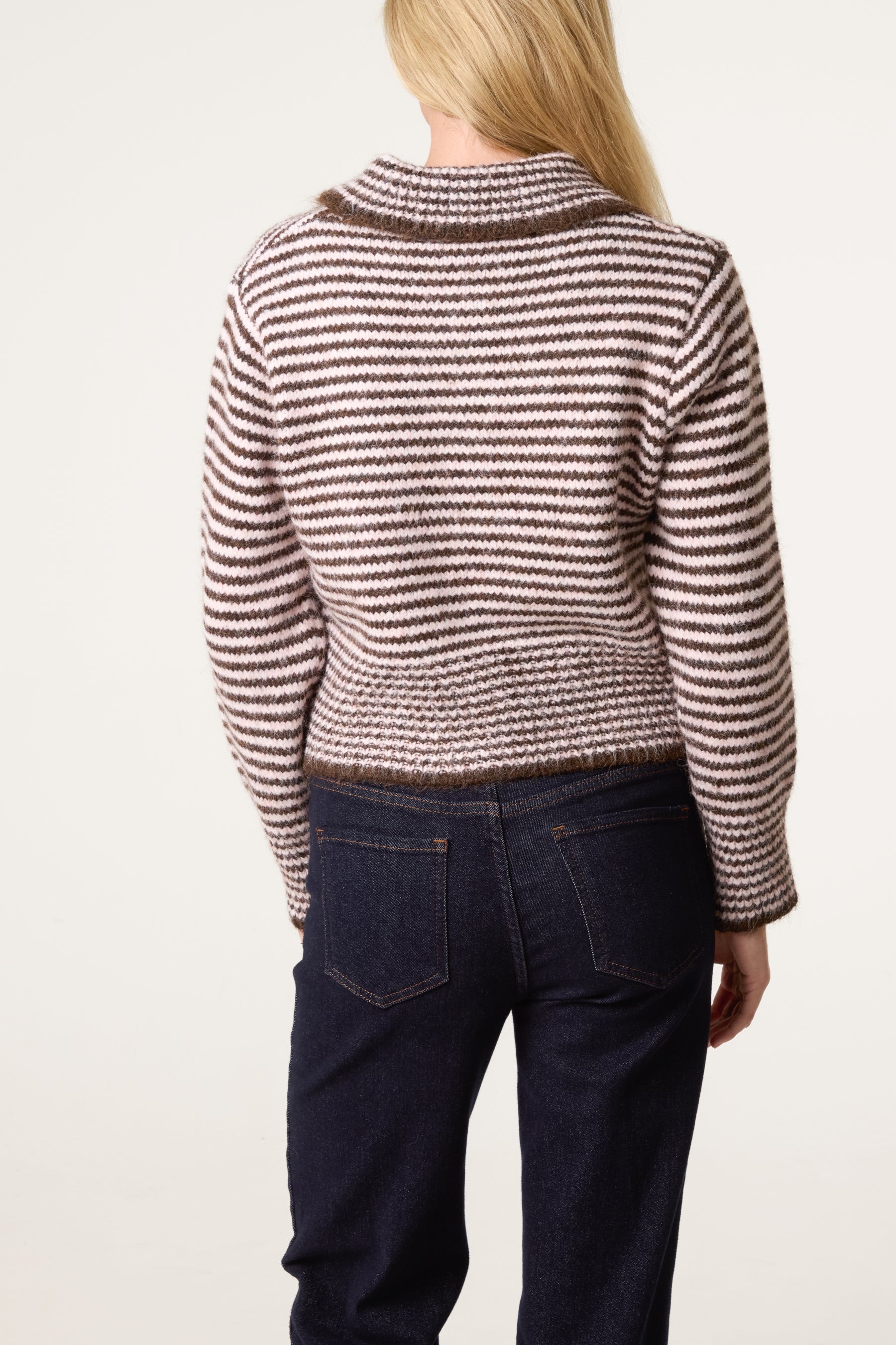 Mini Collar Button Through Striped Cardigan