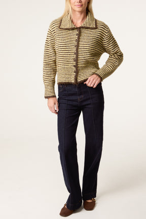 Mini Collar Button Through Striped Cardigan