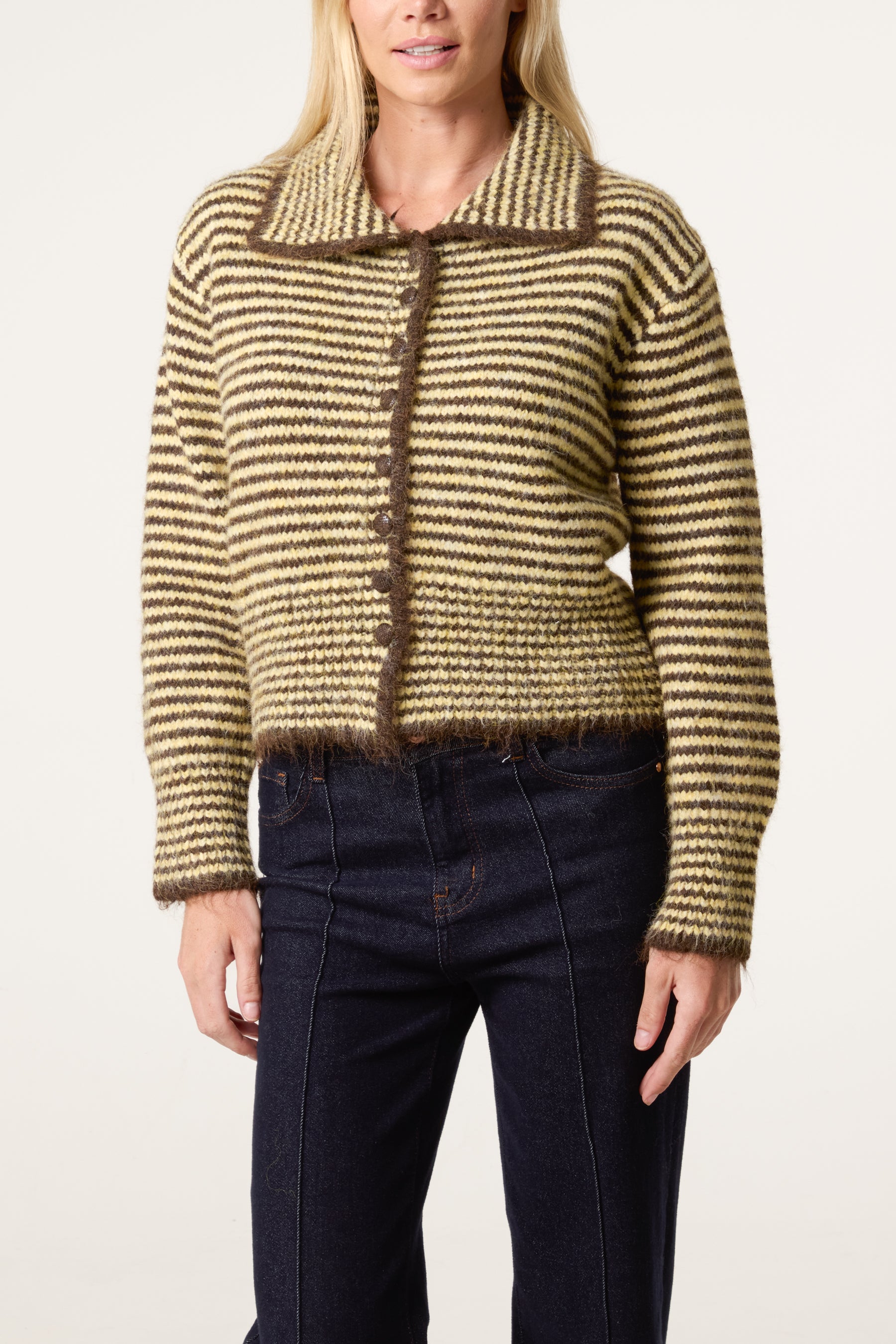 Mini Collar Button Through Striped Cardigan