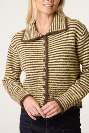 Mini Collar Button Through Striped Cardigan
