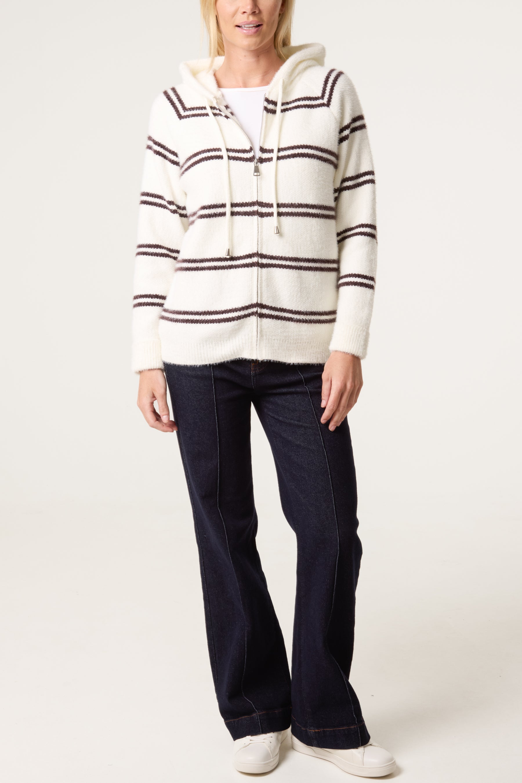 Striped Knit Zip-Up Hoodie