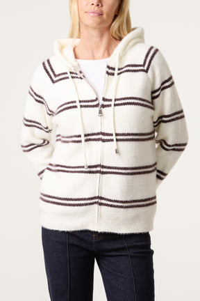 Striped Knit Zip-Up Hoodie