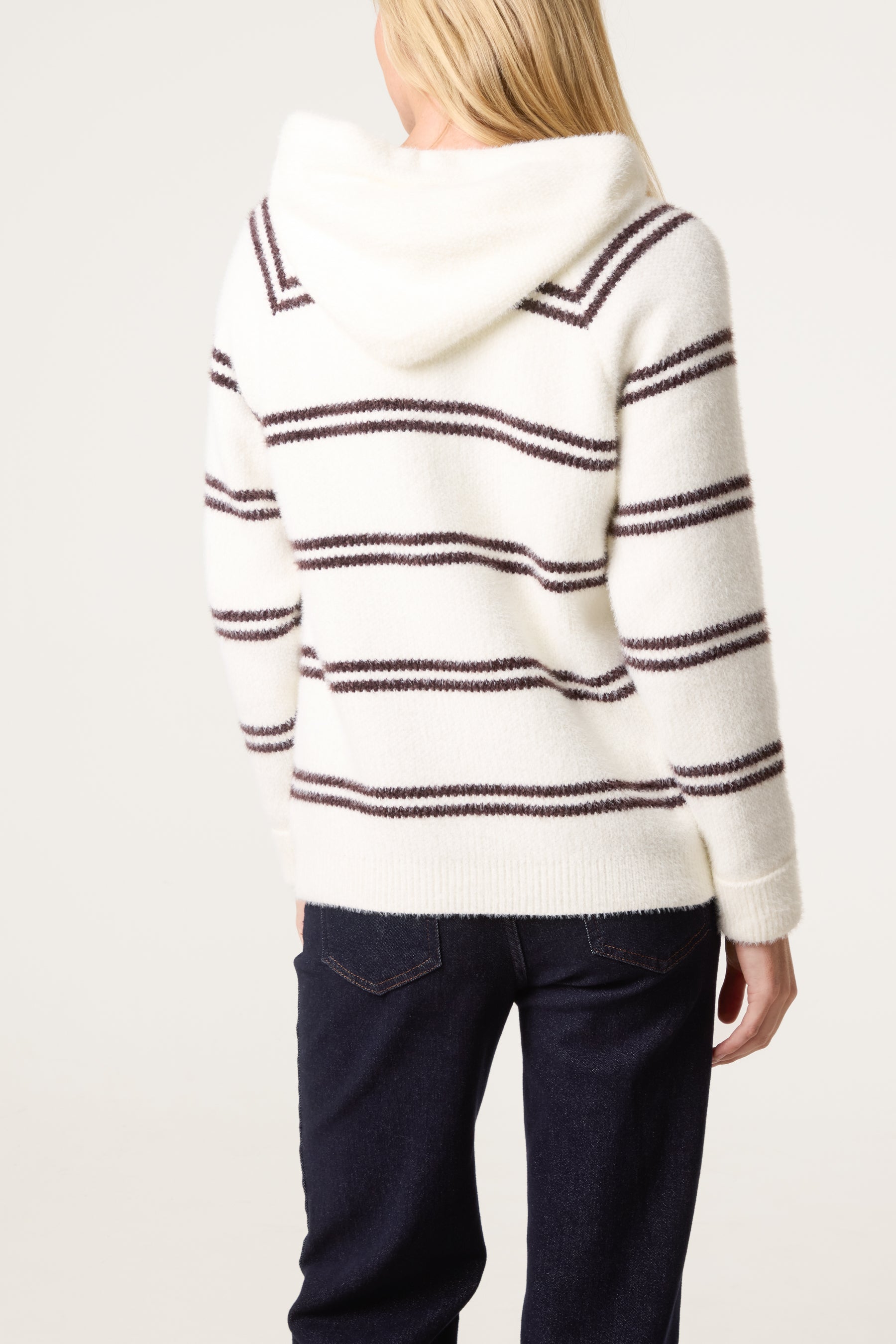 Striped Knit Zip-Up Hoodie