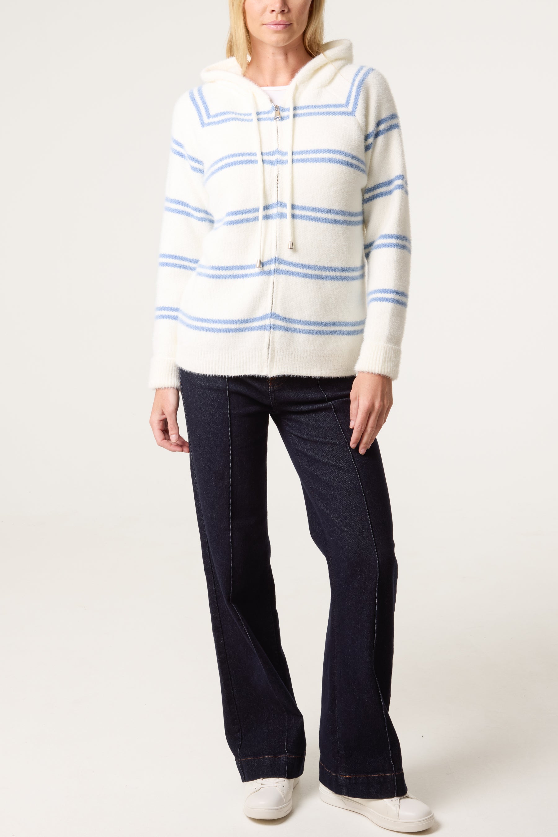 Striped Knit Zip-Up Hoodie