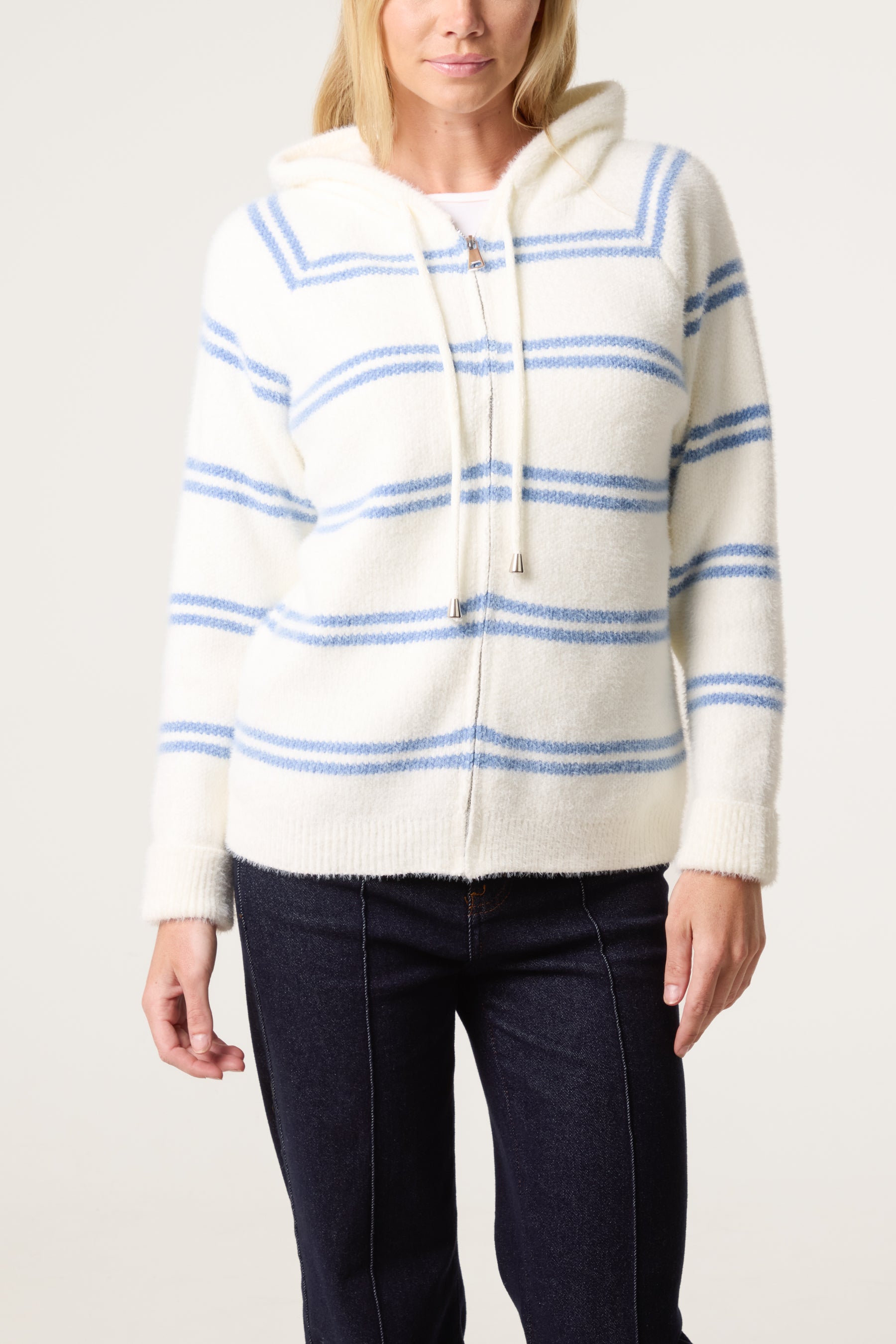 Striped Knit Zip-Up Hoodie