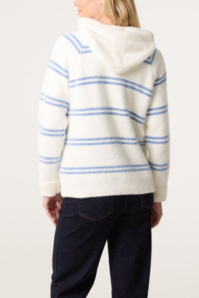 Striped Knit Zip-Up Hoodie