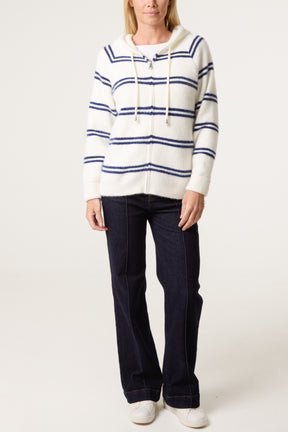 Striped Knit Zip-Up Hoodie