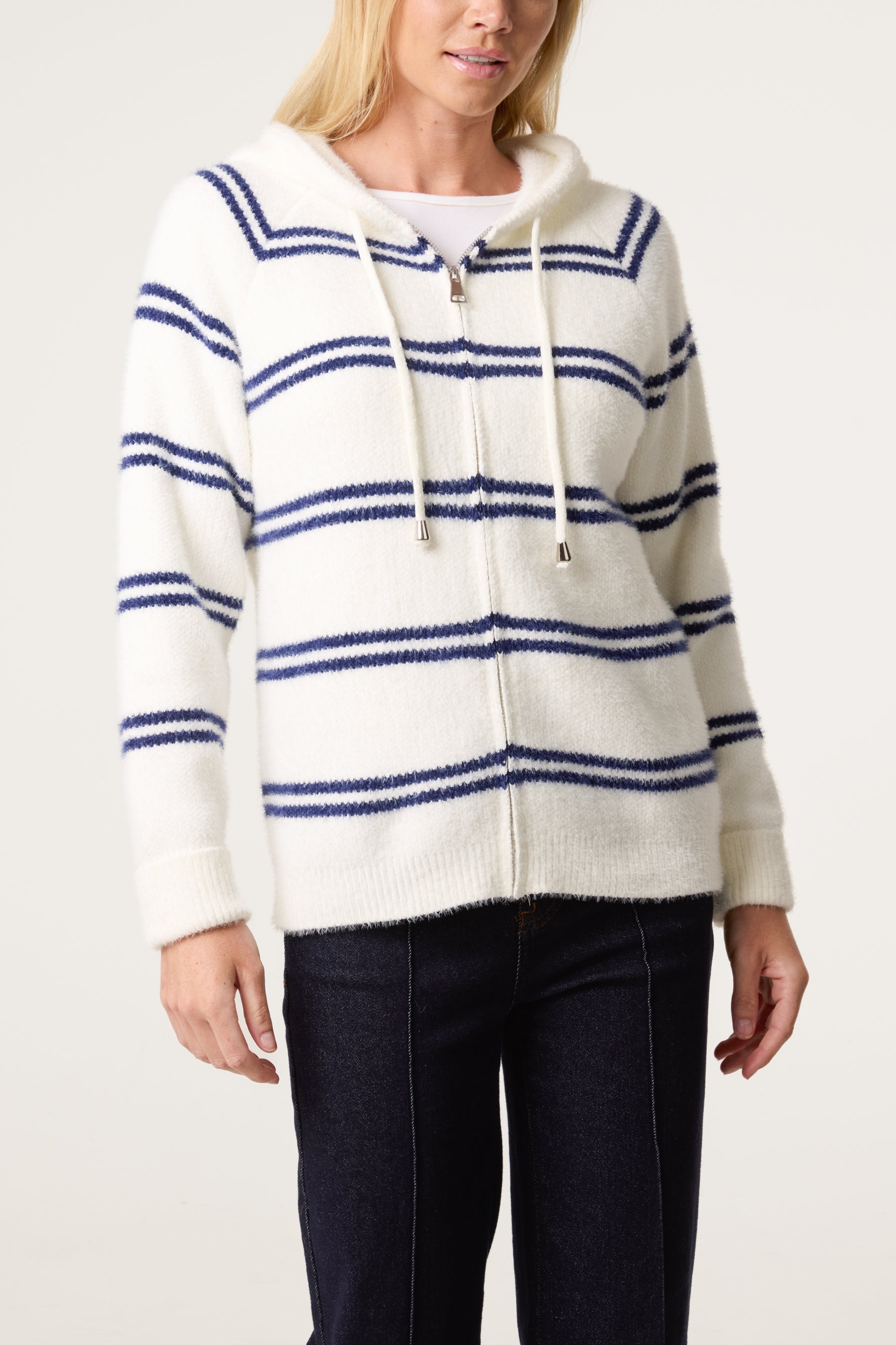 Striped Knit Zip-Up Hoodie