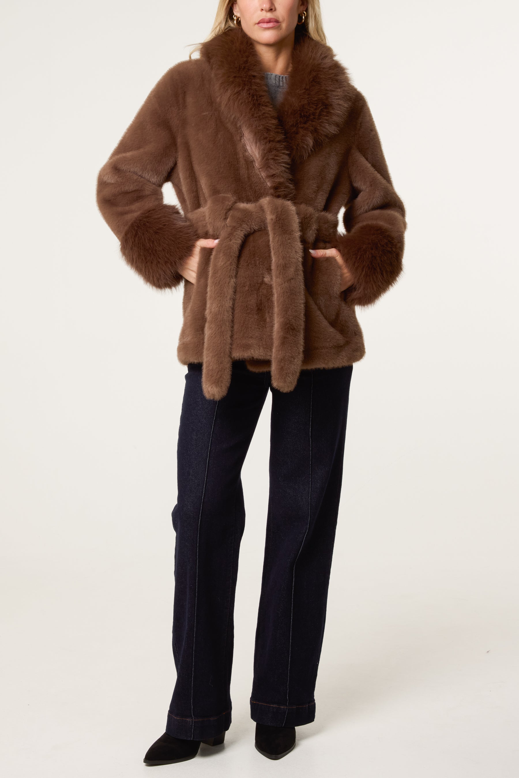 Plush Faux Fur Belted Coat