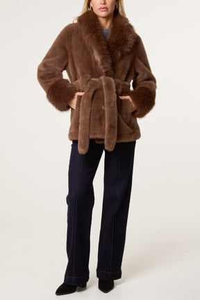 Plush Faux Fur Belted Coat