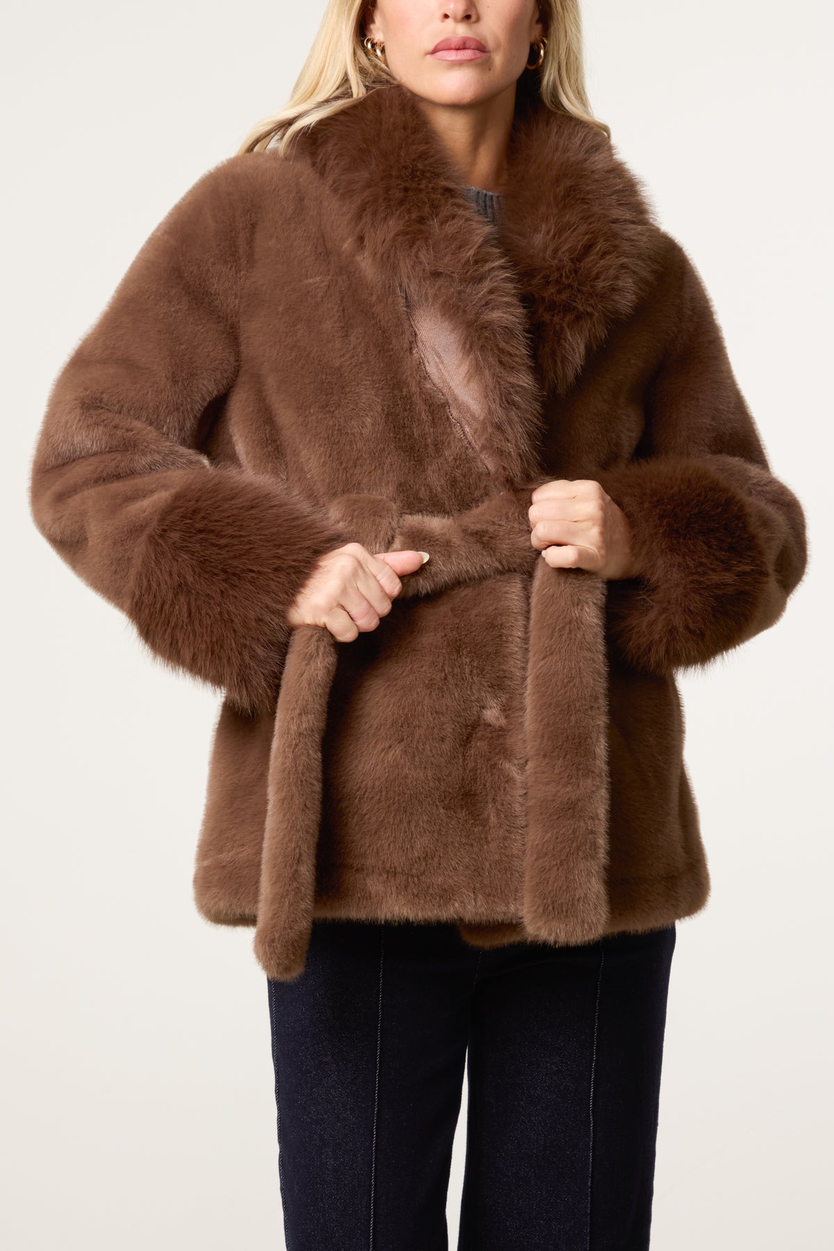 Plush Faux Fur Belted Coat