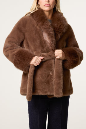Plush Faux Fur Belted Coat