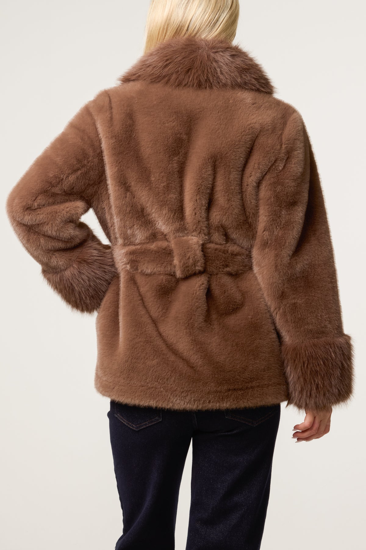 Plush Faux Fur Belted Coat