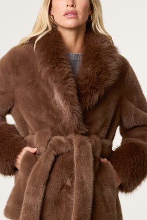 Plush Faux Fur Belted Coat