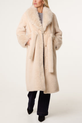 Faux Fur Belted Longline Coat