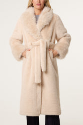 Faux Fur Belted Longline Coat