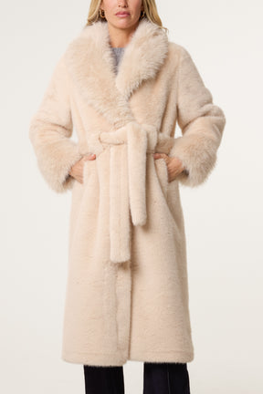 Faux Fur Belted Longline Coat