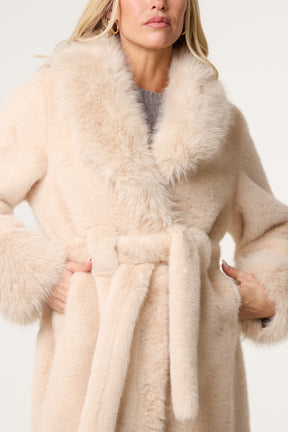 Faux Fur Belted Longline Coat