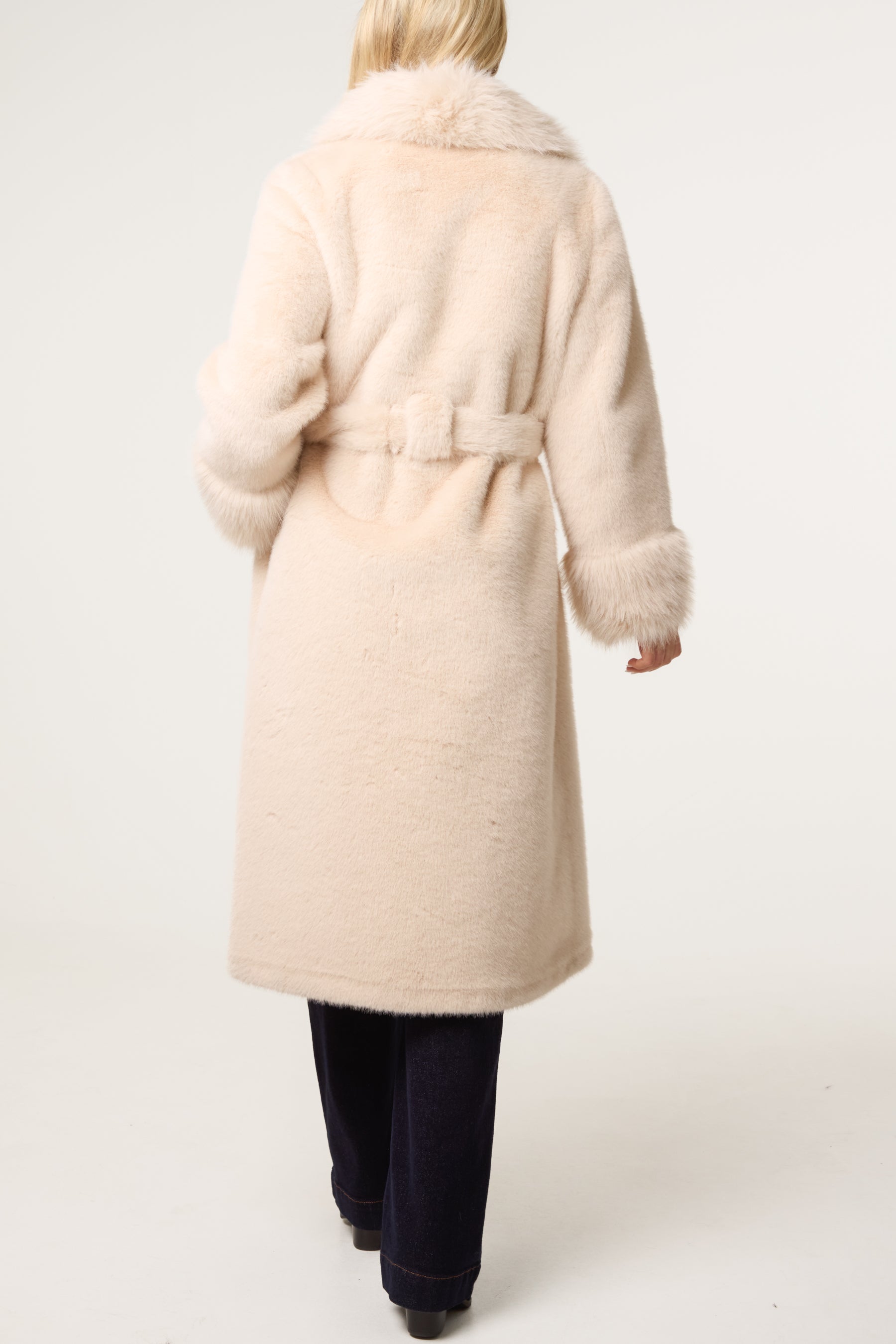 Faux Fur Belted Longline Coat