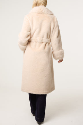 Faux Fur Belted Longline Coat