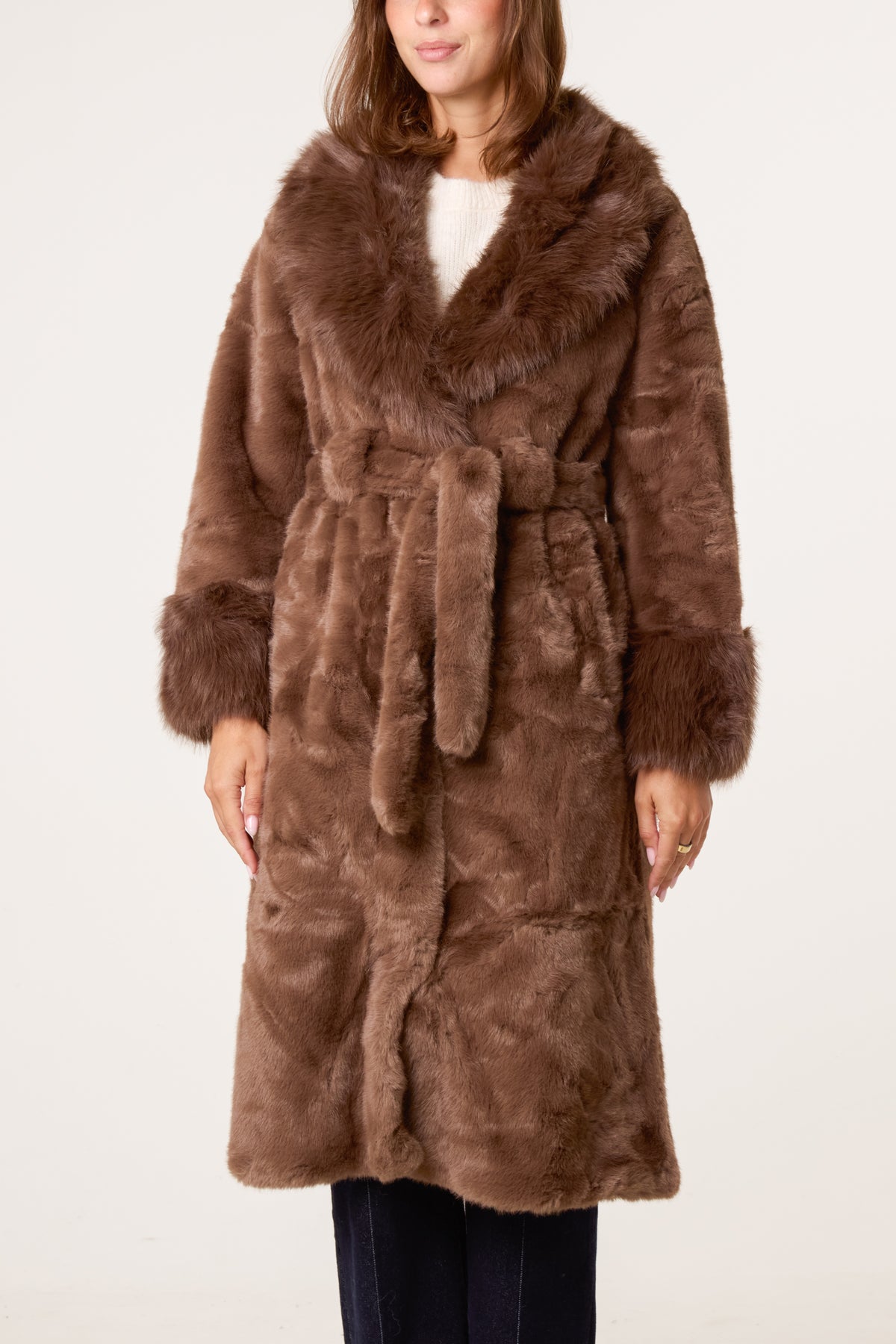 Faux Fur Belted Longline Coat