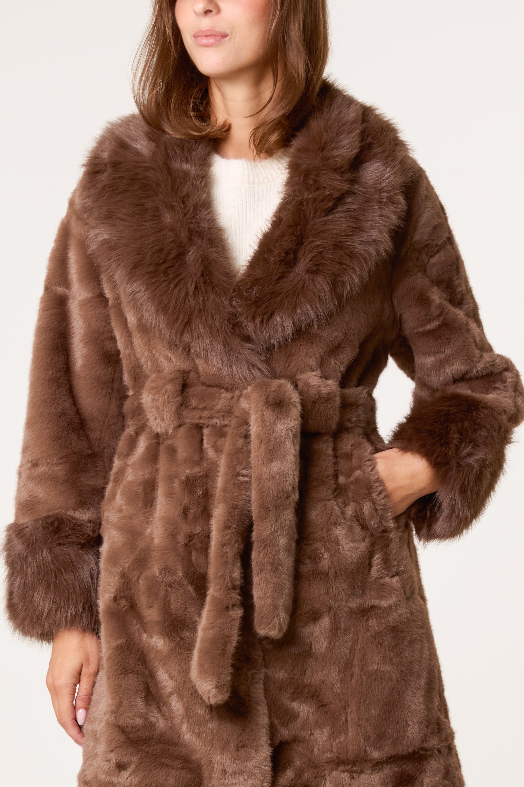 Faux Fur Belted Longline Coat
