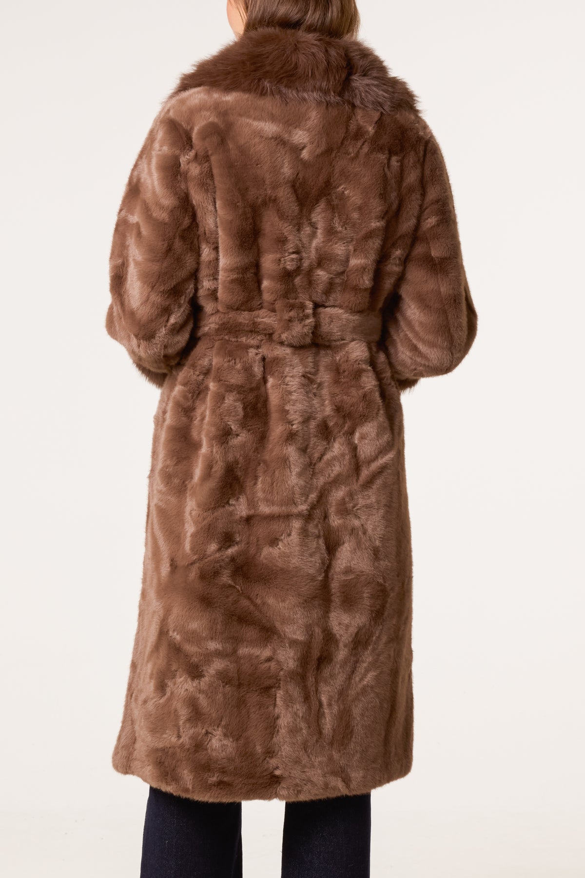 Faux Fur Belted Longline Coat
