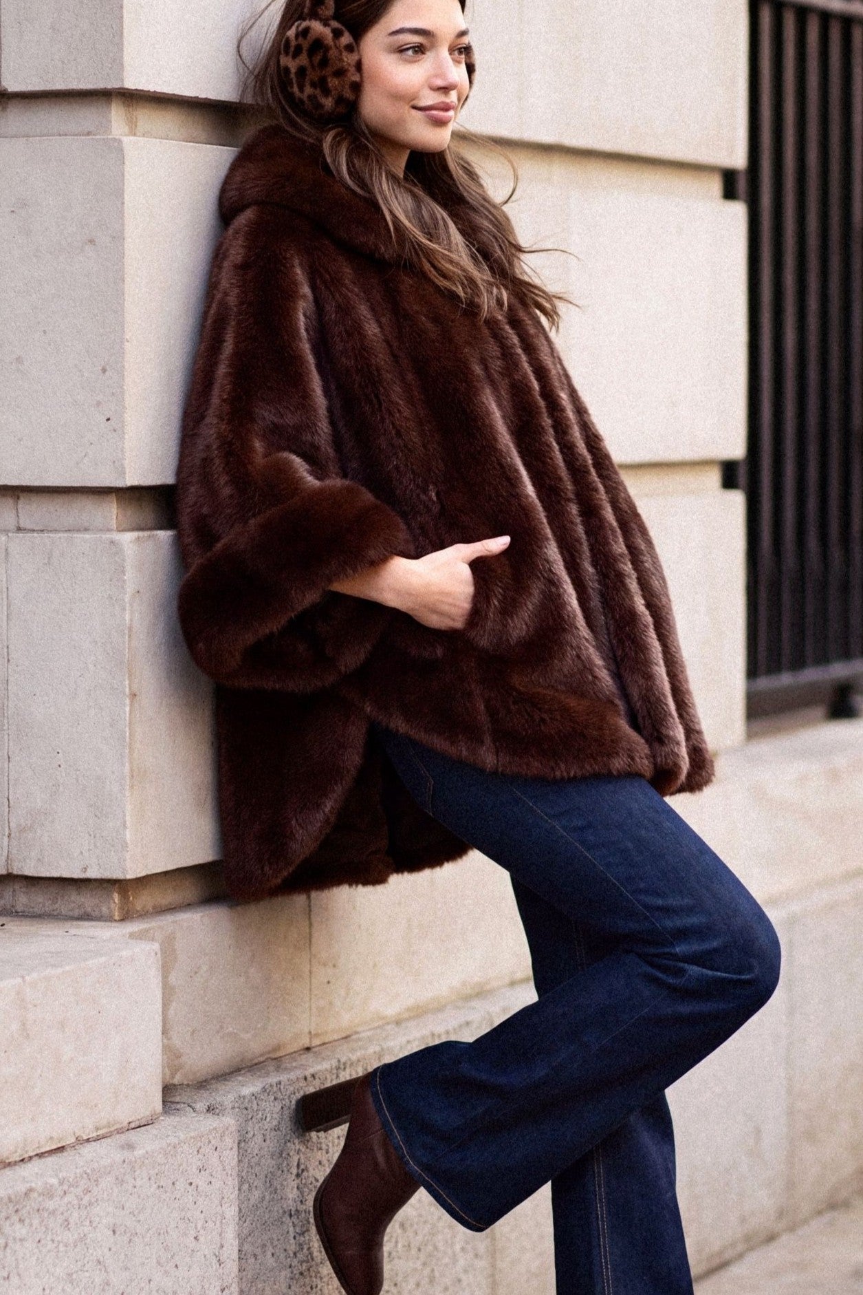 Deluxe Fur Trim & Buckle Detail Cape