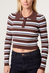 Striped Long Sleeve Collar Fine Gauge Jumper