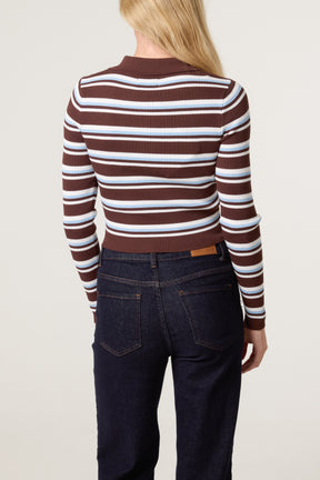 Striped Long Sleeve Collar Fine Gauge Jumper