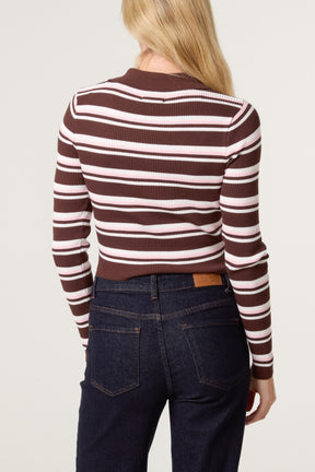 Striped Long Sleeve Collar Fine Gauge Jumper