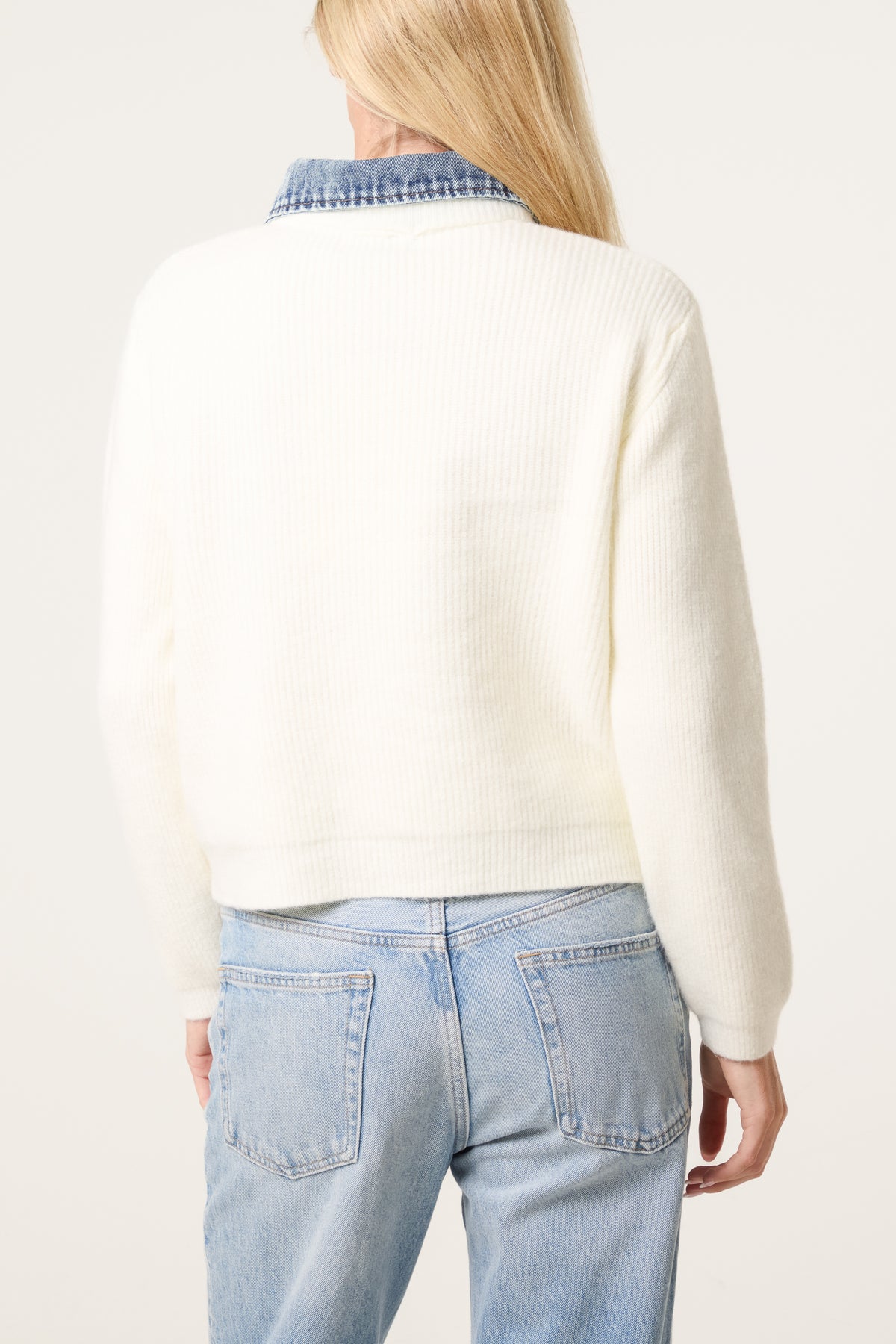 Denim Collar Zip Through Cardigan