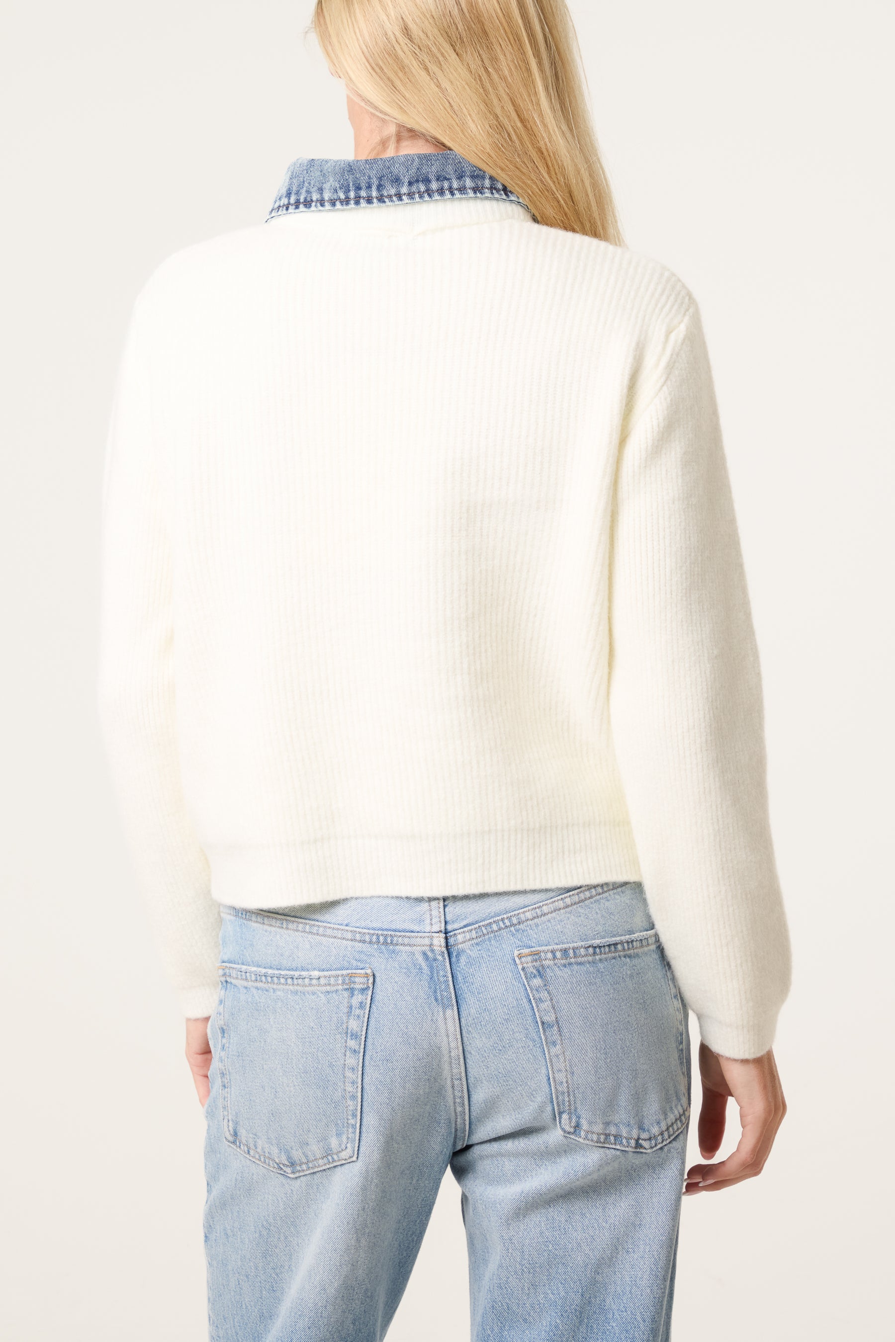 Denim Collar Zip Through Cardigan