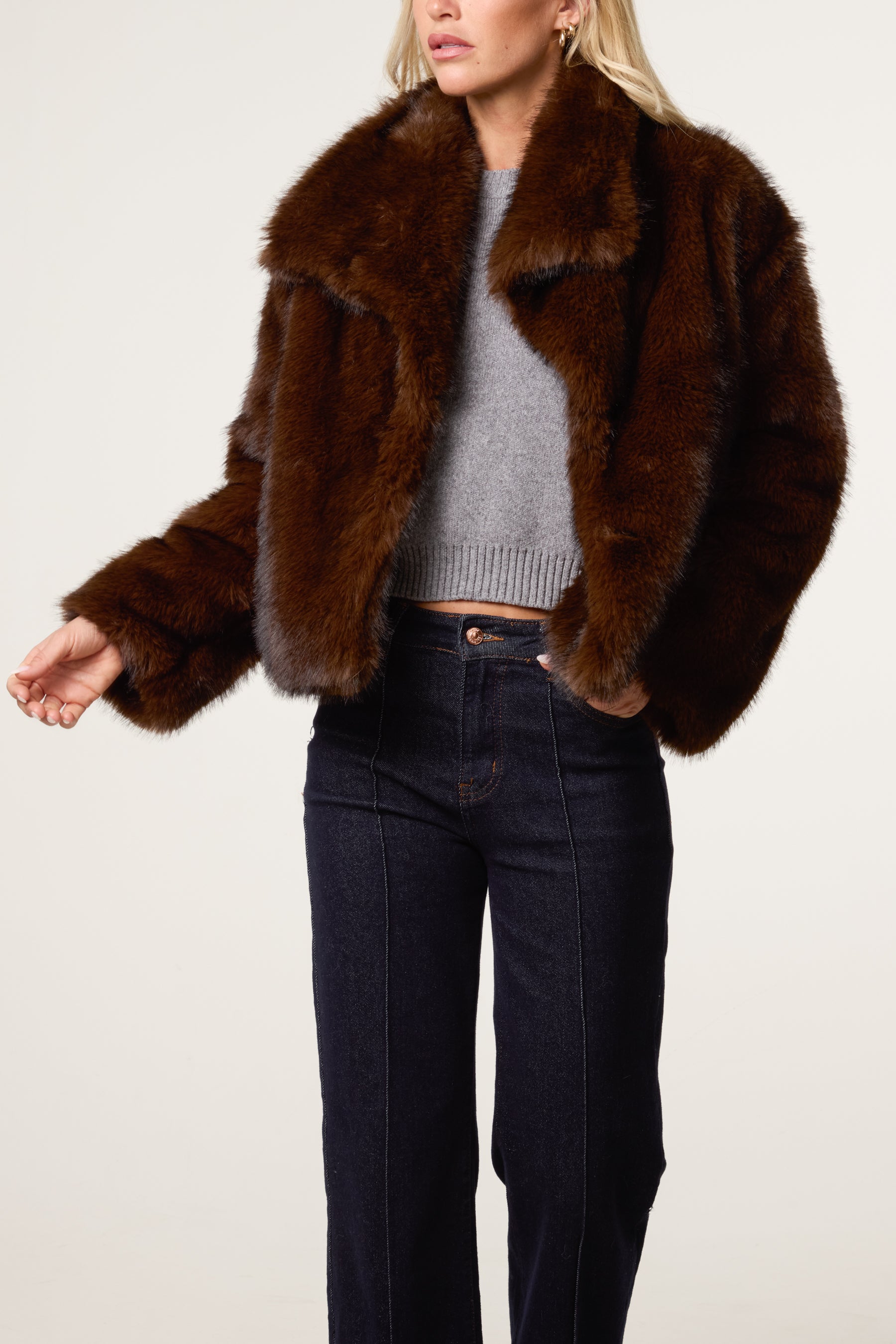 Luxurious Faux Fur Cropped Coat