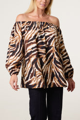 Zebra Print Metallic Detail Bardot Blouse