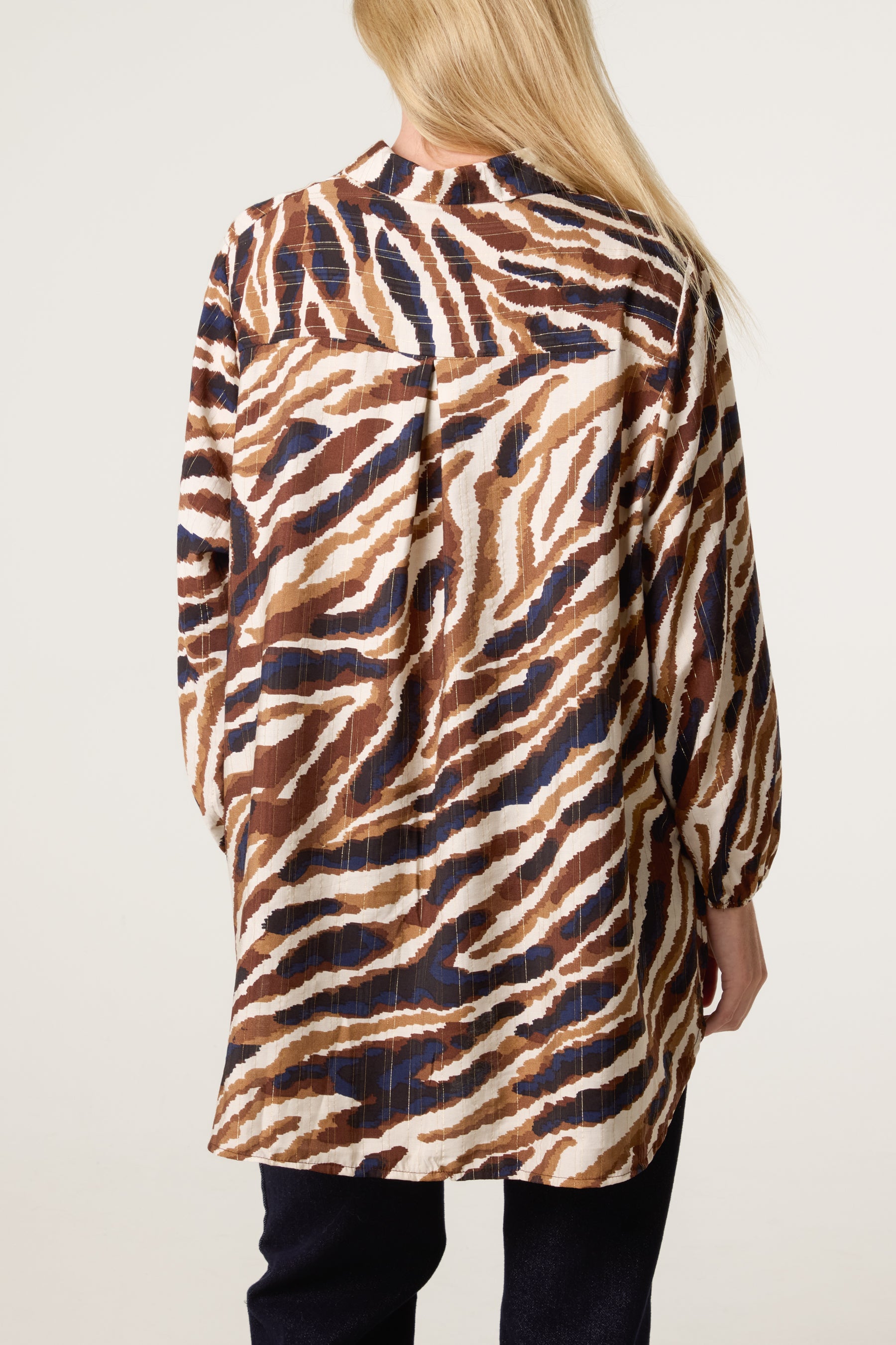 Front Knot Metallic Zebra Print Shirt