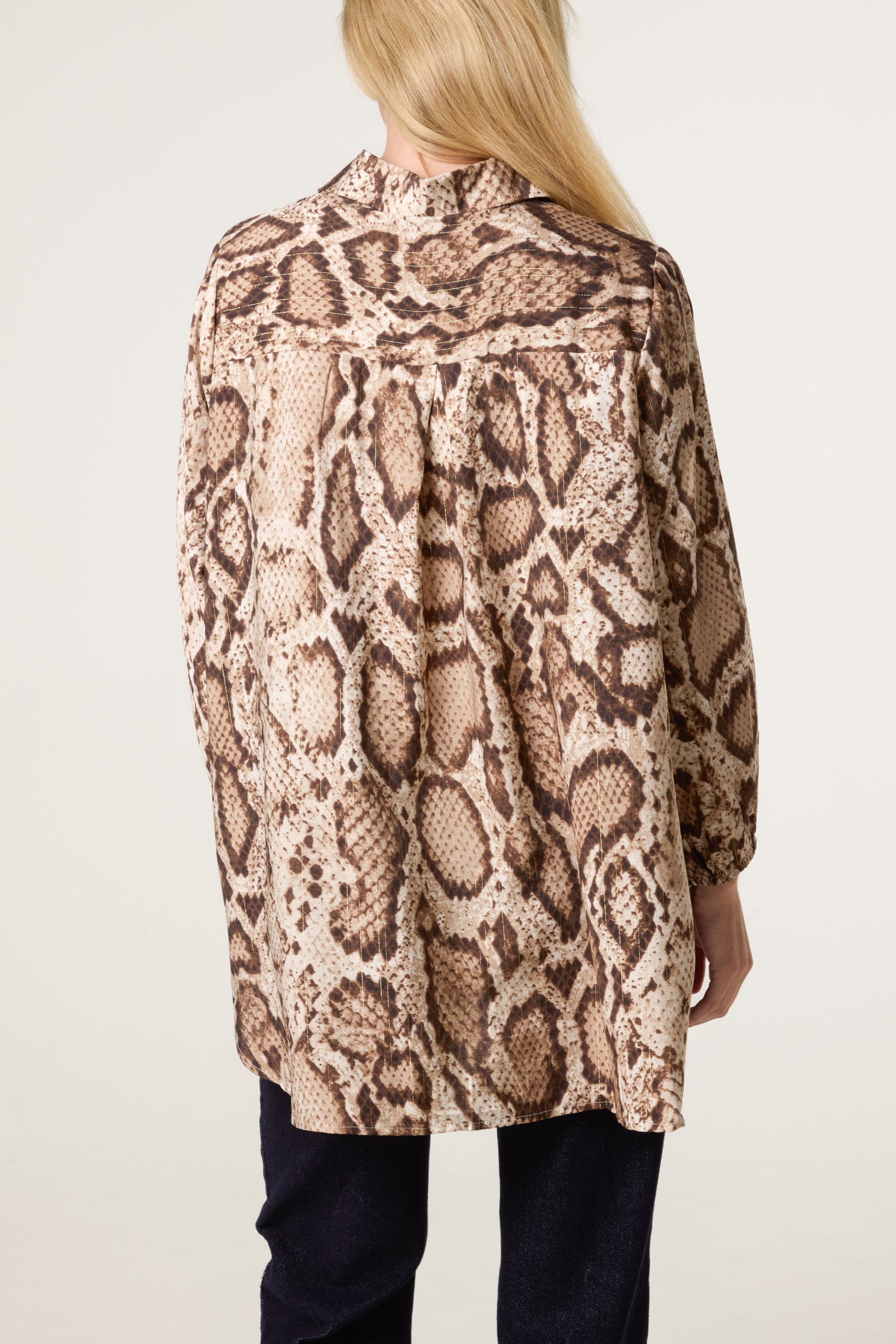 Metallic V-Neck Snake Print Shirt