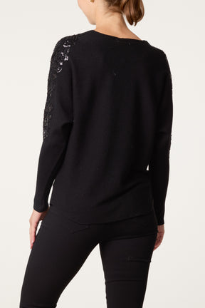 Embellished Batwing Knit Jumper