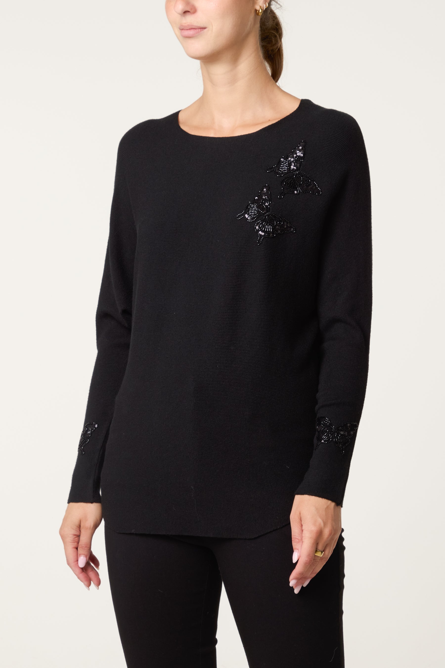 Beaded Butterfly Batwing Knit Jumper