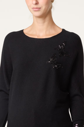 Beaded Butterfly Batwing Knit Jumper