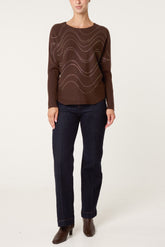 Embellished Swirl Batwing Knit Jumper