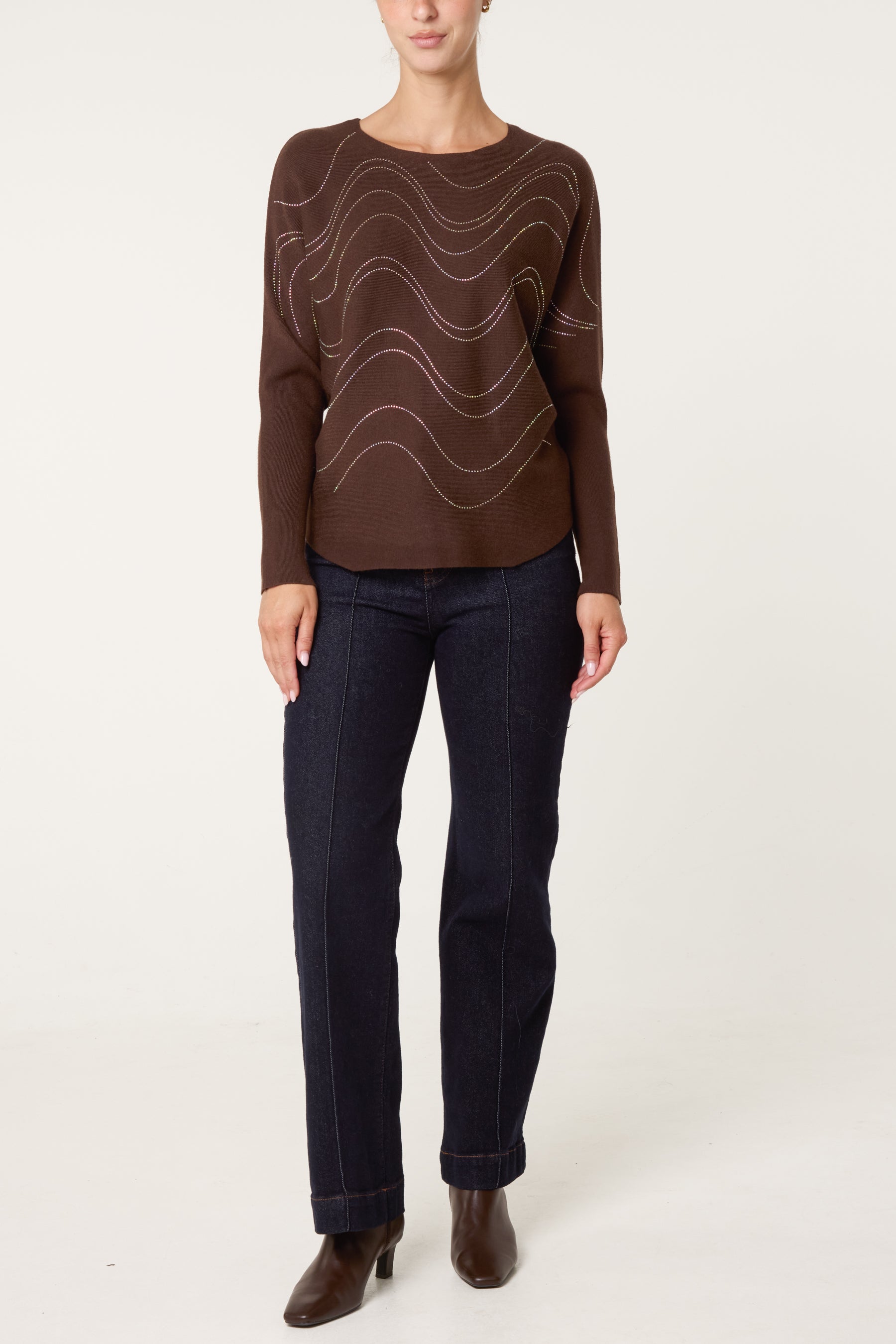 Embellished Swirl Batwing Knit Jumper