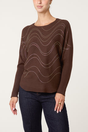 Embellished Swirl Batwing Knit Jumper