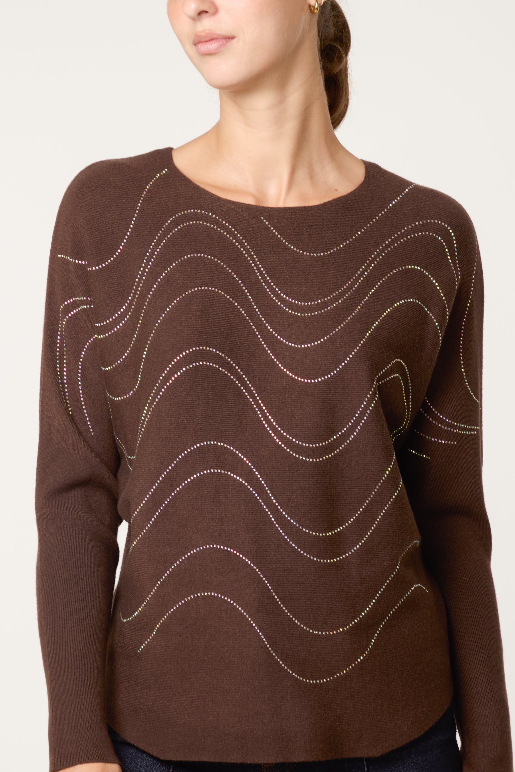 Embellished Swirl Batwing Knit Jumper
