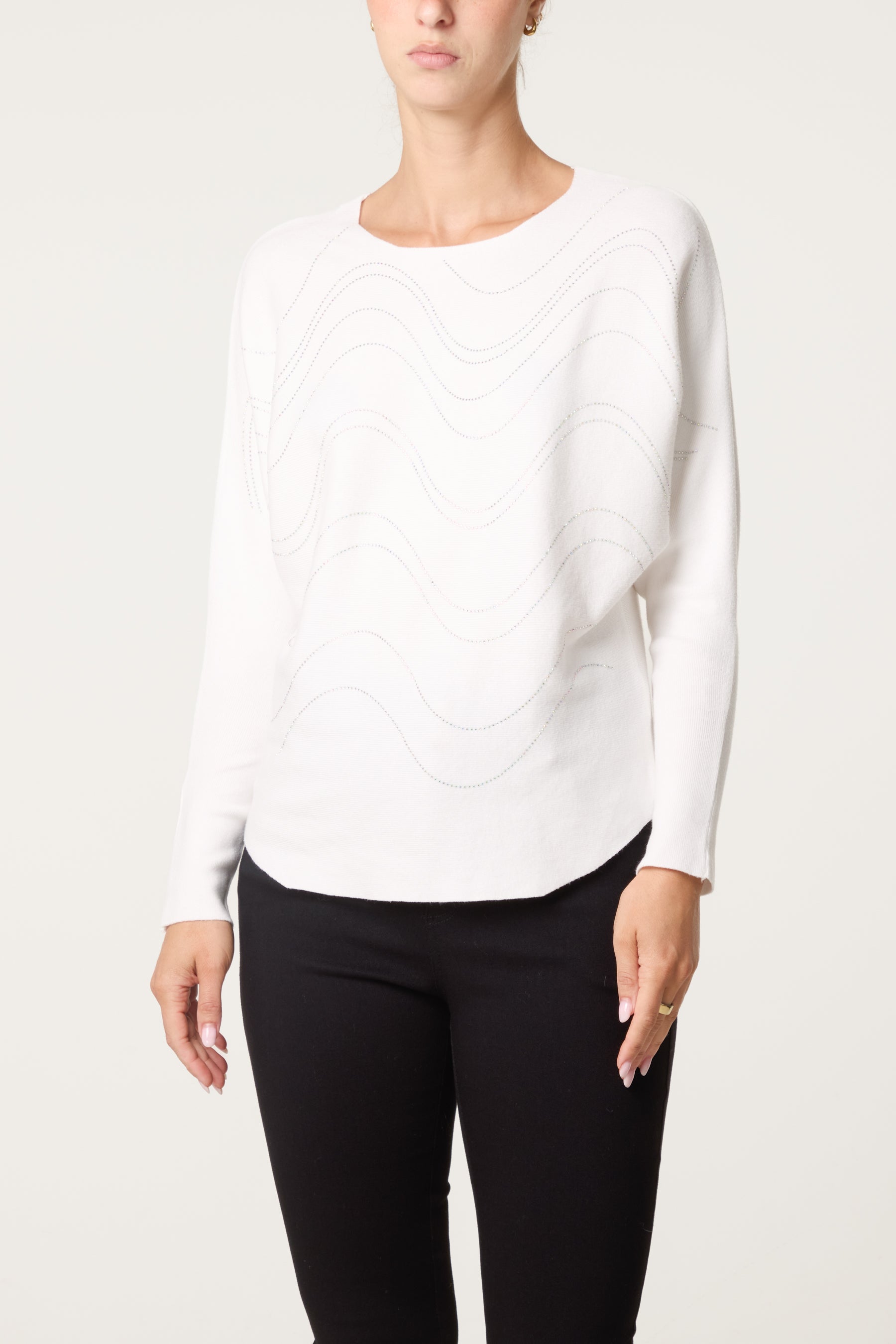 Embellished Swirl Batwing Knit Jumper