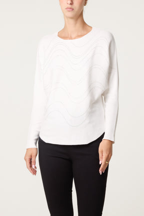 Embellished Swirl Batwing Knit Jumper
