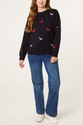 Mini Dachshund Embroidered Knit Jumper
