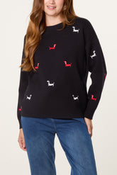 Mini Dachshund Embroidered Knit Jumper