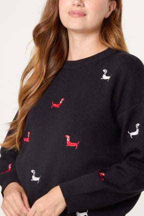 Mini Dachshund Embroidered Knit Jumper