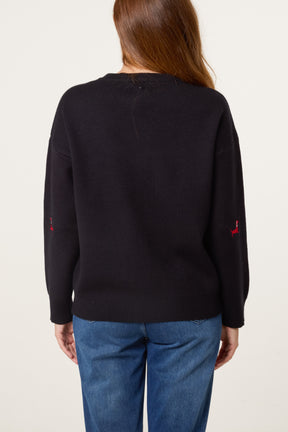 Mini Dachshund Embroidered Knit Jumper